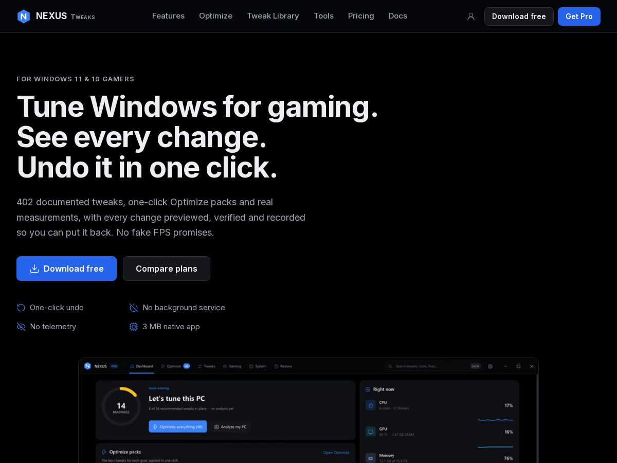 Landing-page snapshot of nexustweaks.com