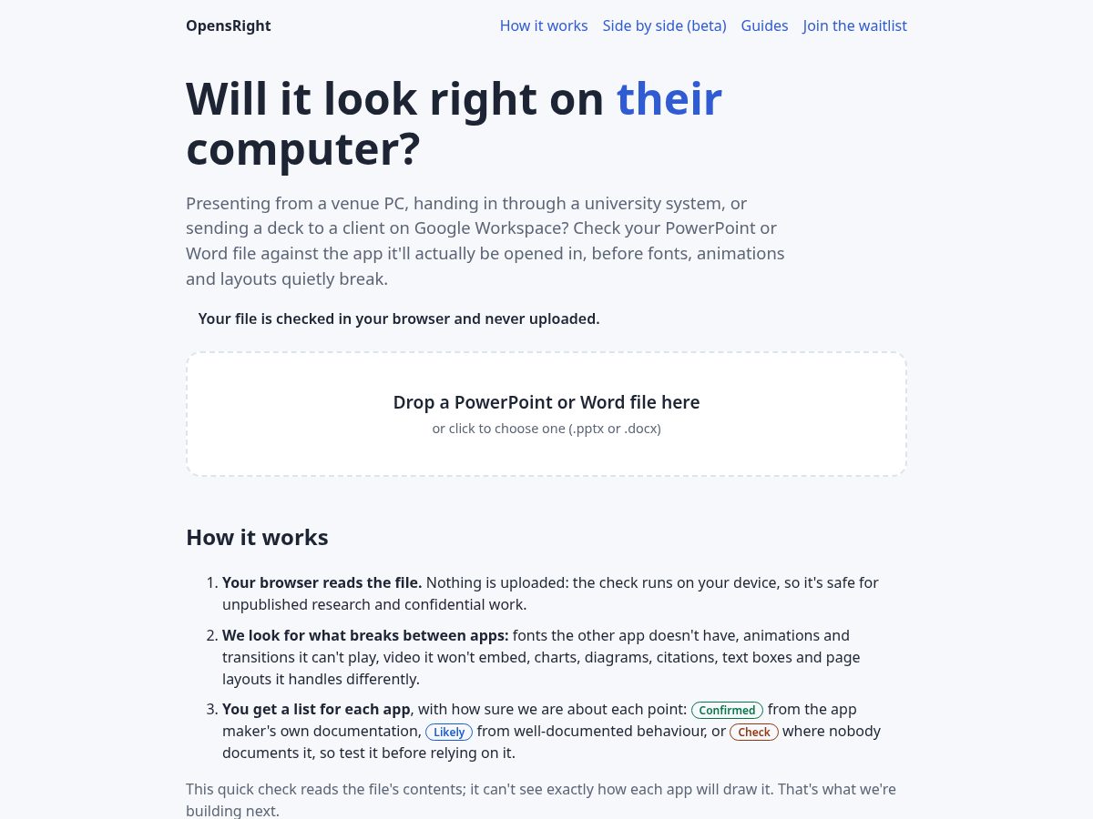 Landing-page snapshot of opensright.com