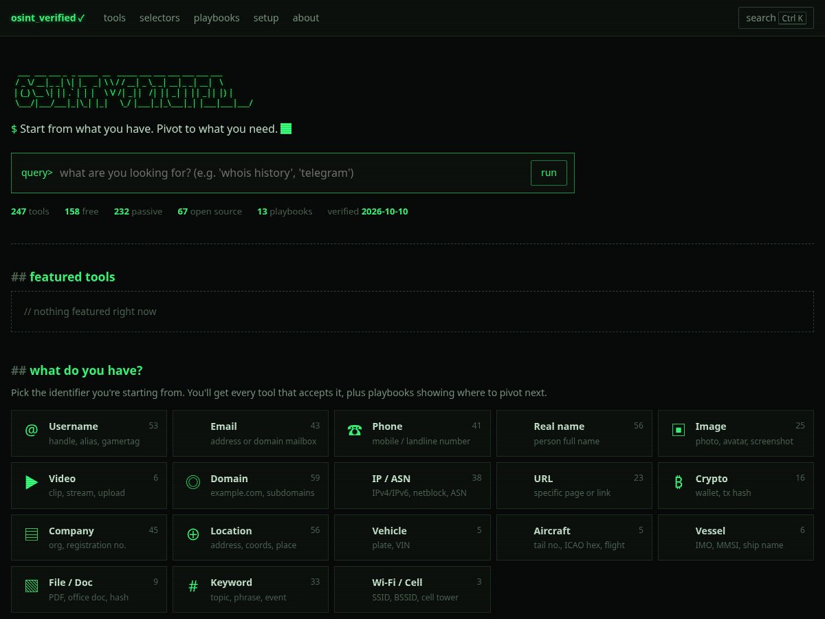 Landing-page snapshot of osintverified.com