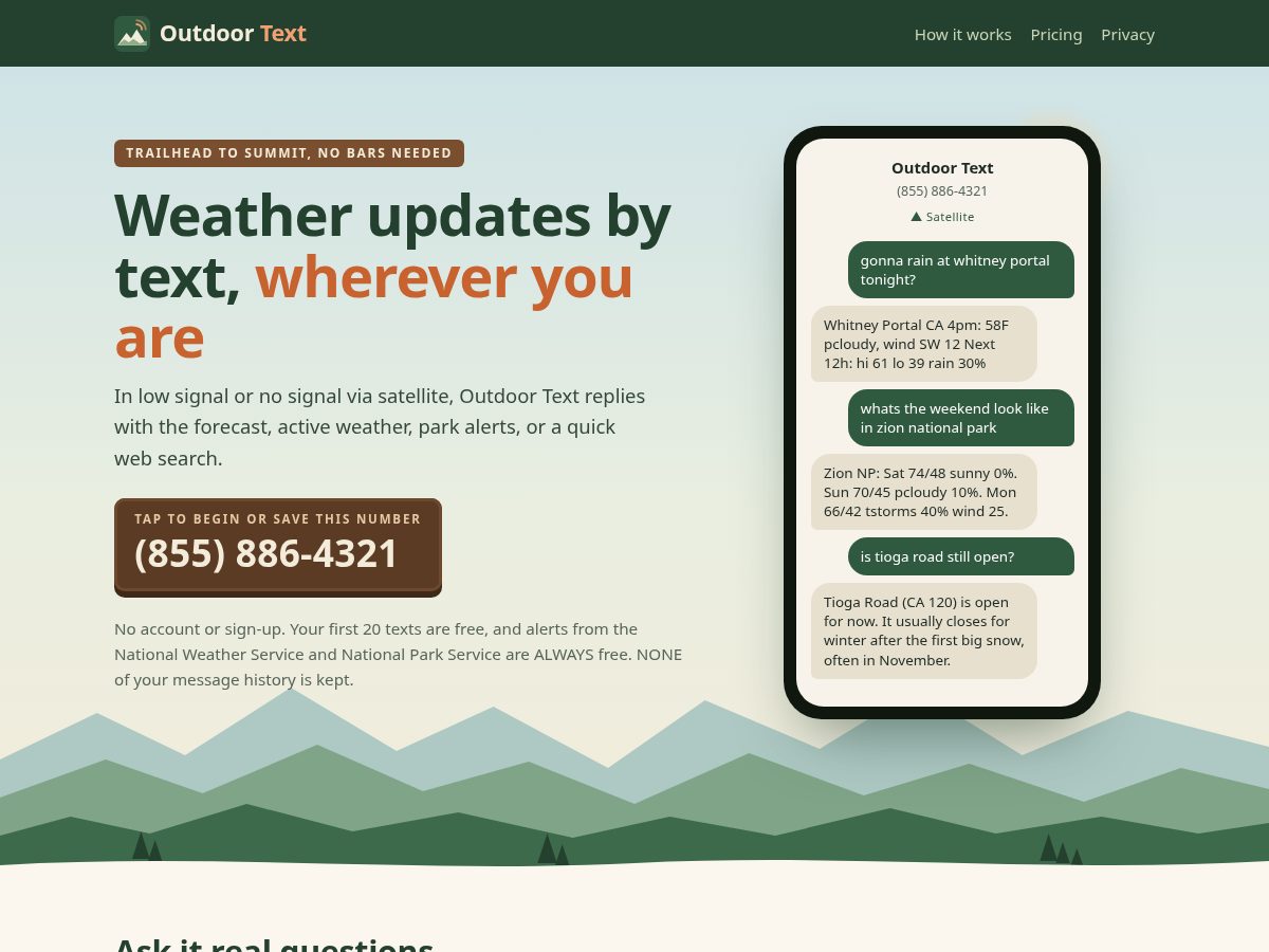 Landing-page snapshot of outdoortext.com