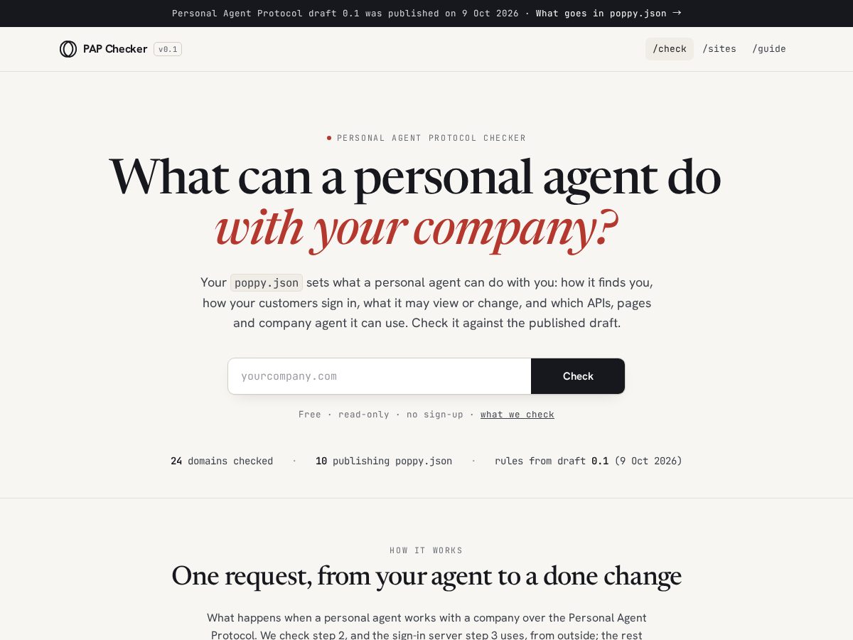 Landing-page snapshot of papchecker.com