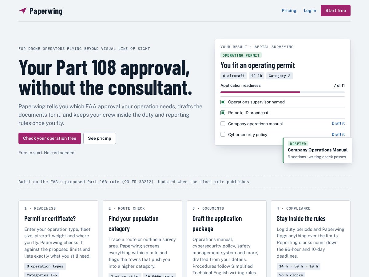 Landing-page snapshot of paperwing.org