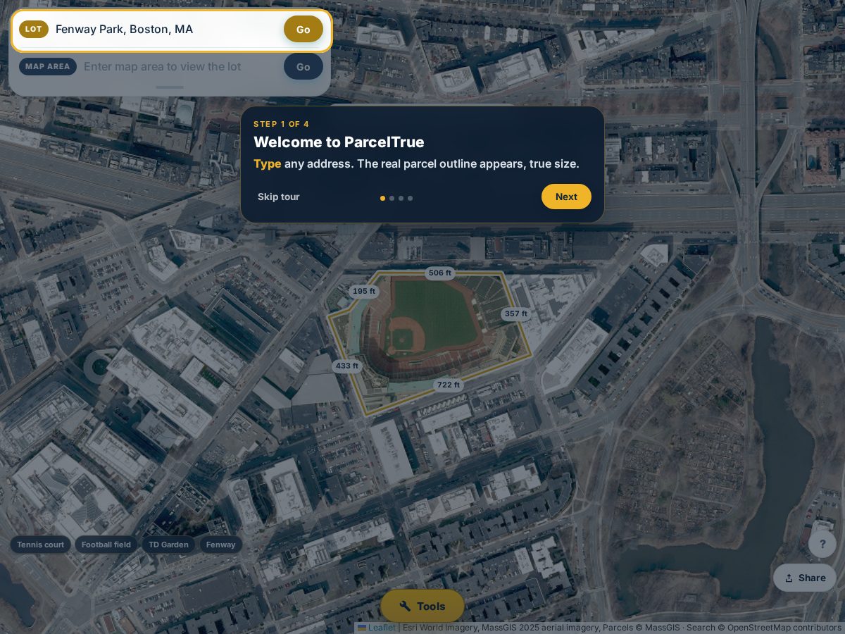 Landing-page snapshot of parceltrue.com