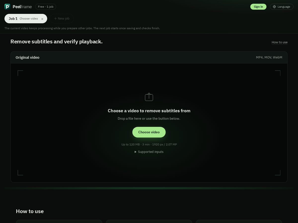 Landing-page snapshot of peelframe.com