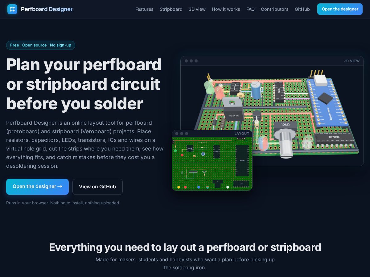 Landing-page snapshot of perfboarddesigner.com