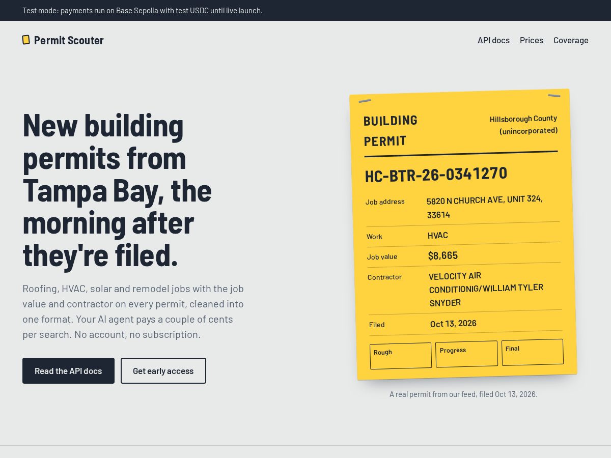 Landing-page snapshot of permitscouter.com