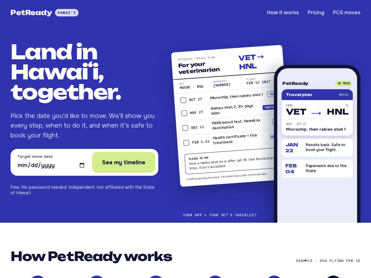 Landing-page snapshot of petreadyhawaii.com