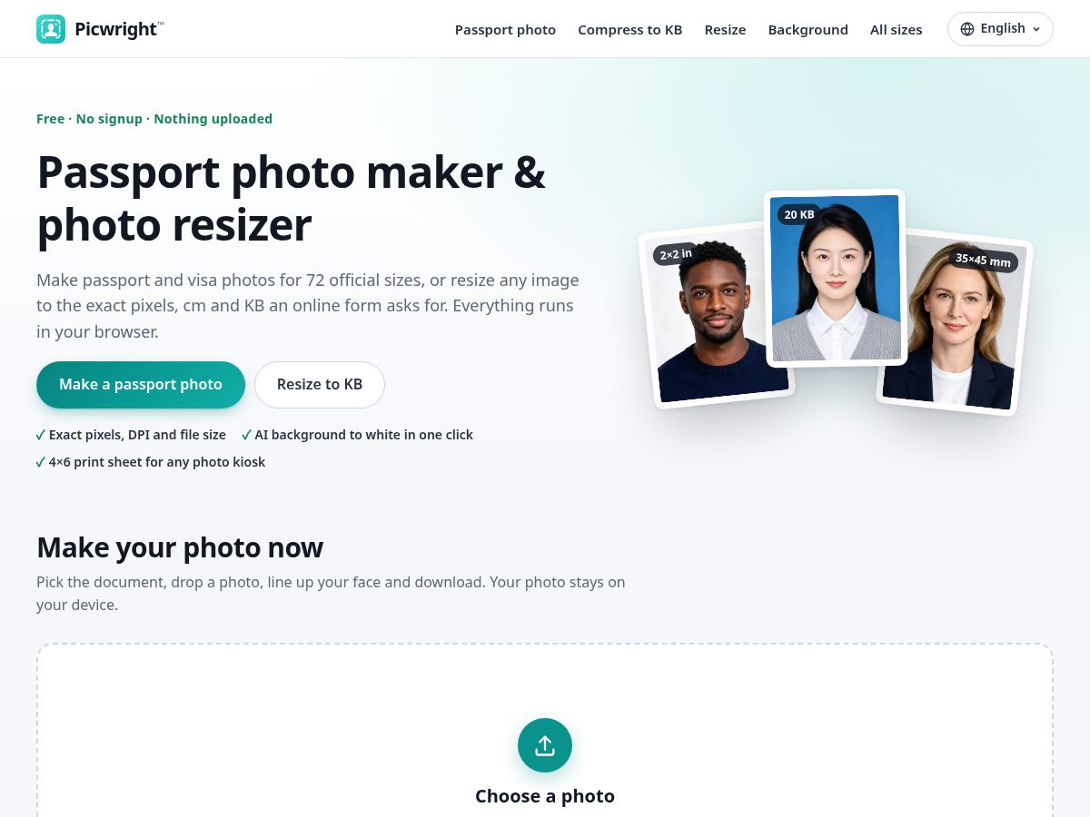 Landing-page snapshot of picwright.com