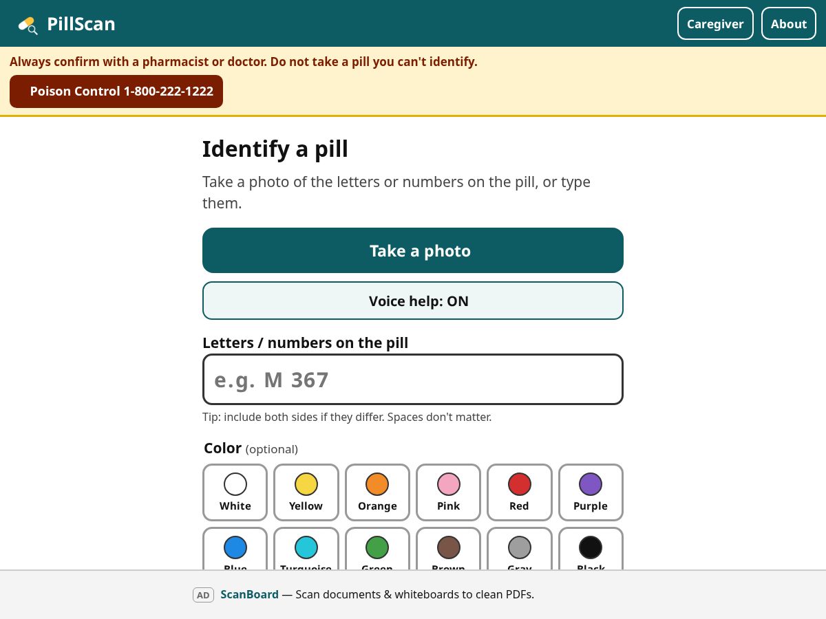 Landing-page snapshot of pillscan.app