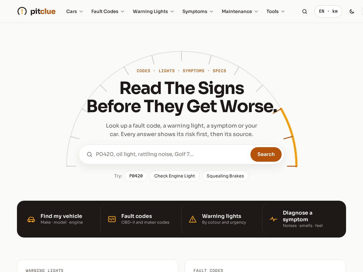 Landing-page snapshot of pitclue.com