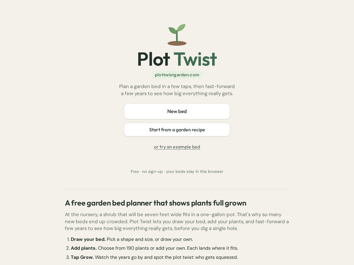 Landing-page snapshot of plottwistgarden.com