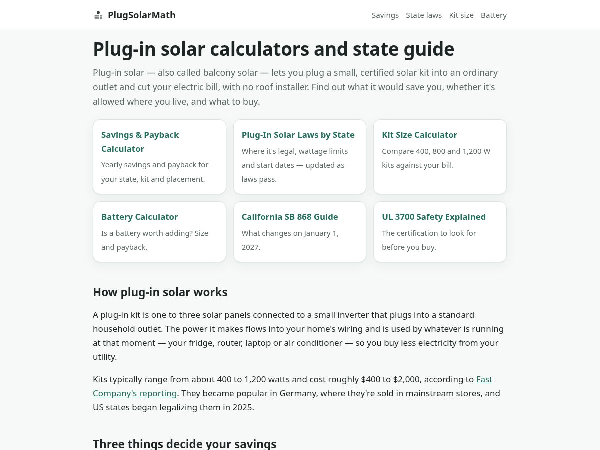 Landing-page snapshot of plugsolarmath.com