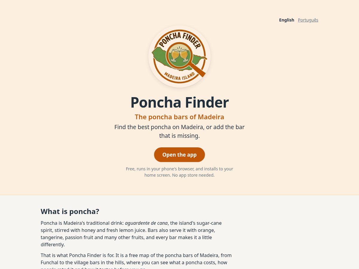 Landing-page snapshot of ponchafinder.com