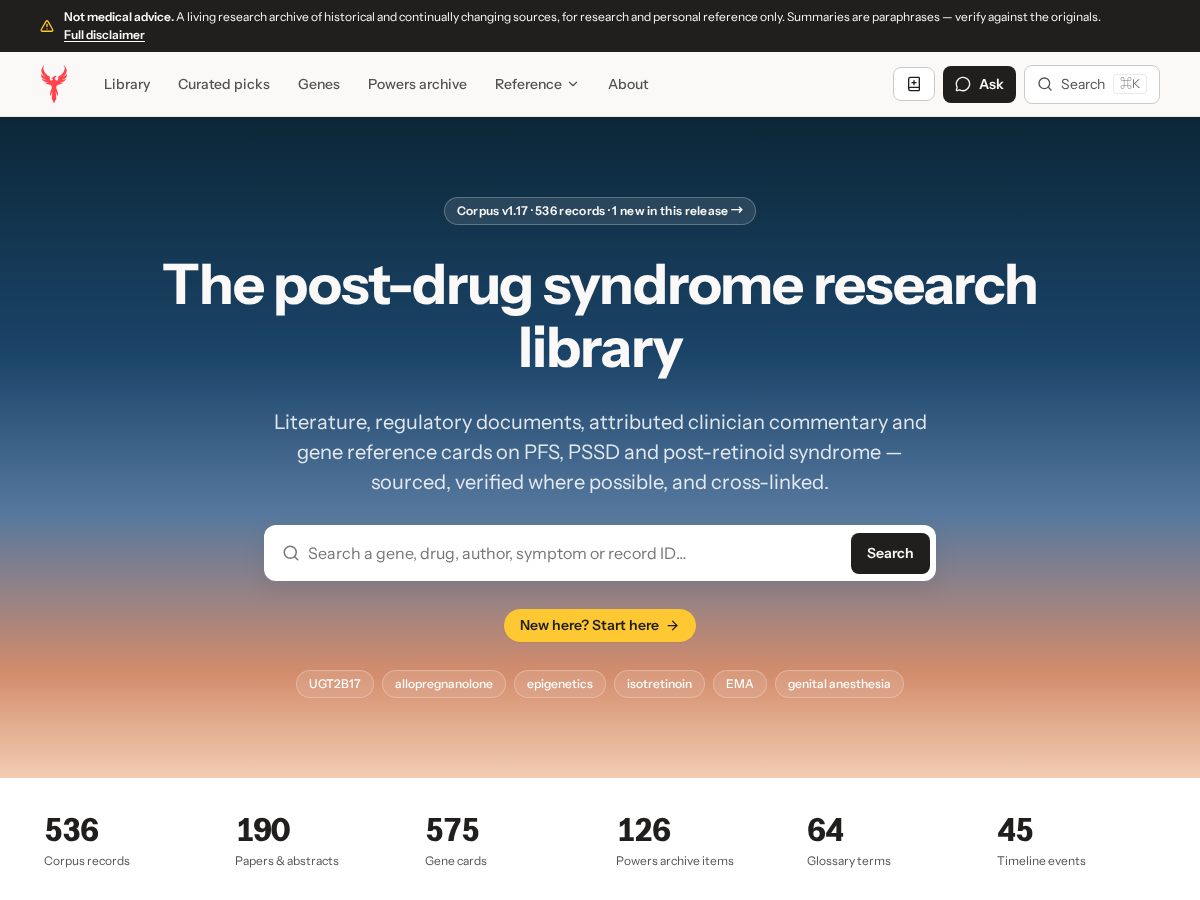 Landing-page snapshot of postdrugsyndrome.com