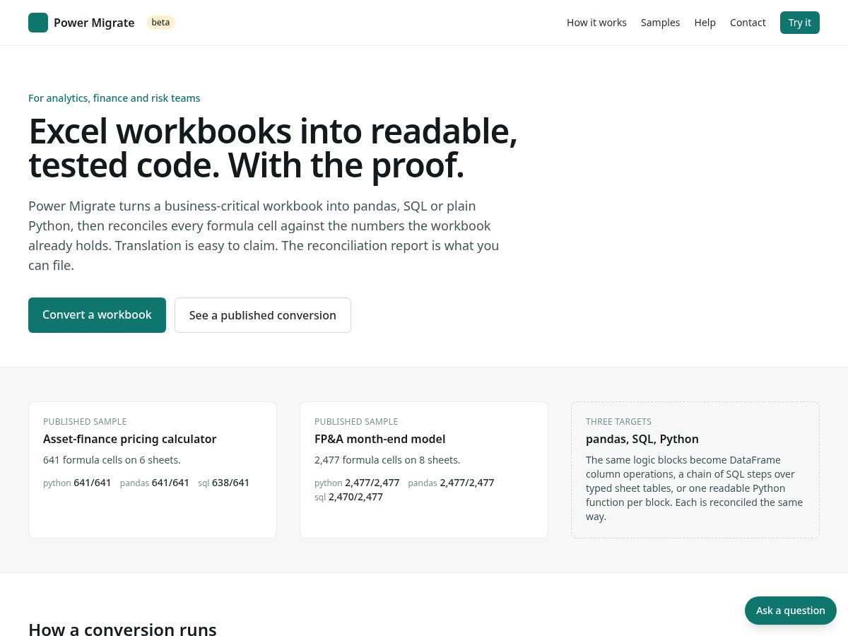 Landing-page snapshot of power-migrate.com