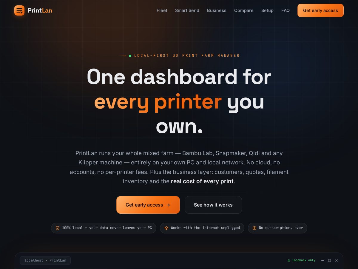 Landing-page snapshot of printlan.com