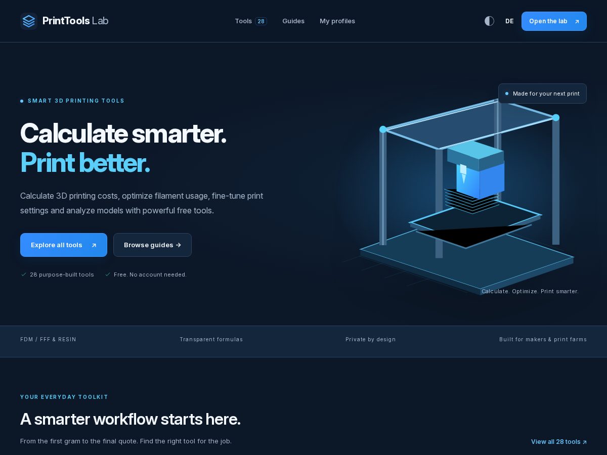 Landing-page snapshot of printtoolslab.com
