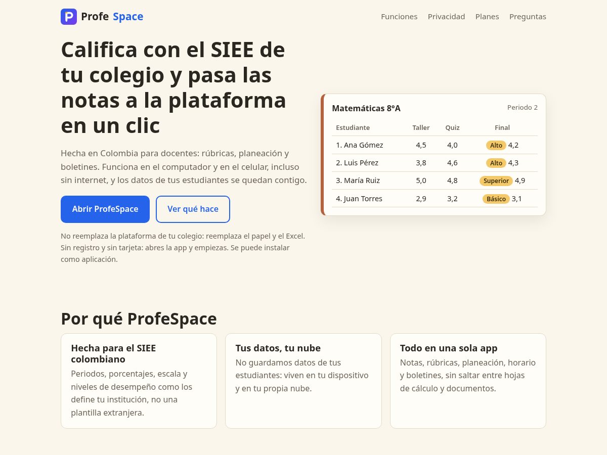 Landing-page snapshot of profespace.com