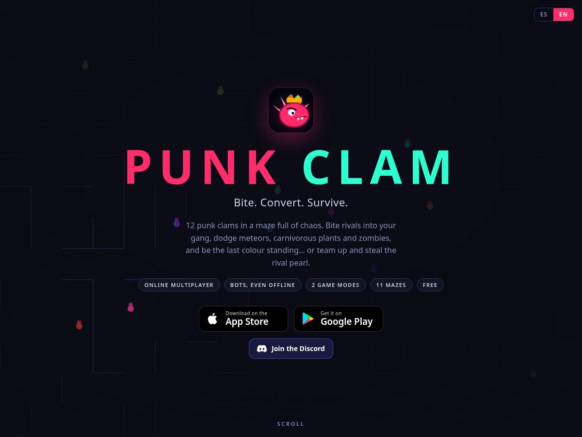 Landing-page snapshot of punkclam.com