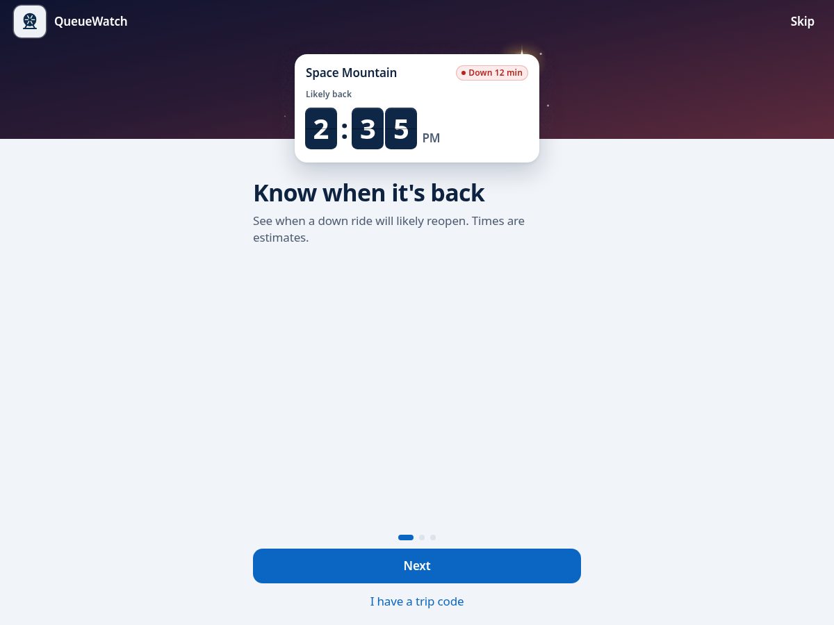 Landing-page snapshot of queuewatch.app