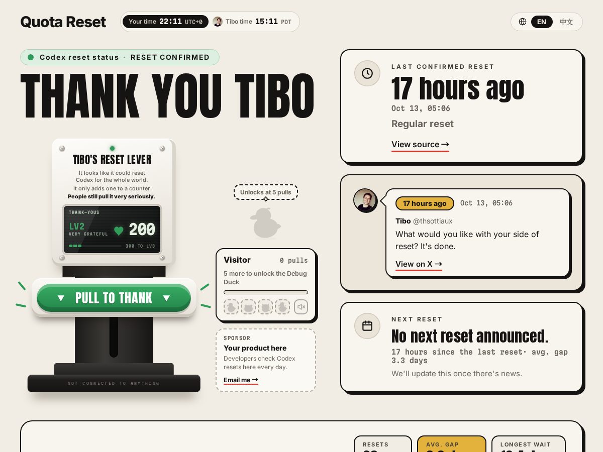 Landing-page snapshot of quota-reset.com