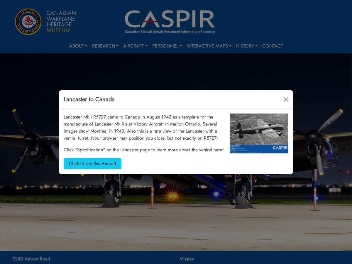 Landing-page snapshot of rcafhistory.com