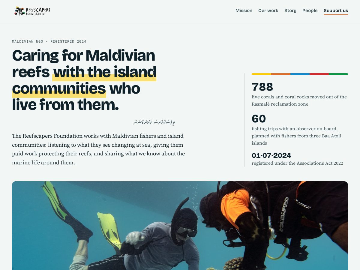 Landing-page snapshot of reefscapersfoundation.org