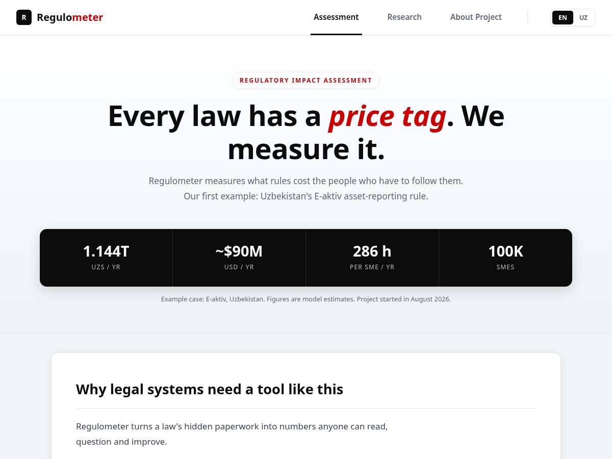 Landing-page snapshot of regulometer.com
