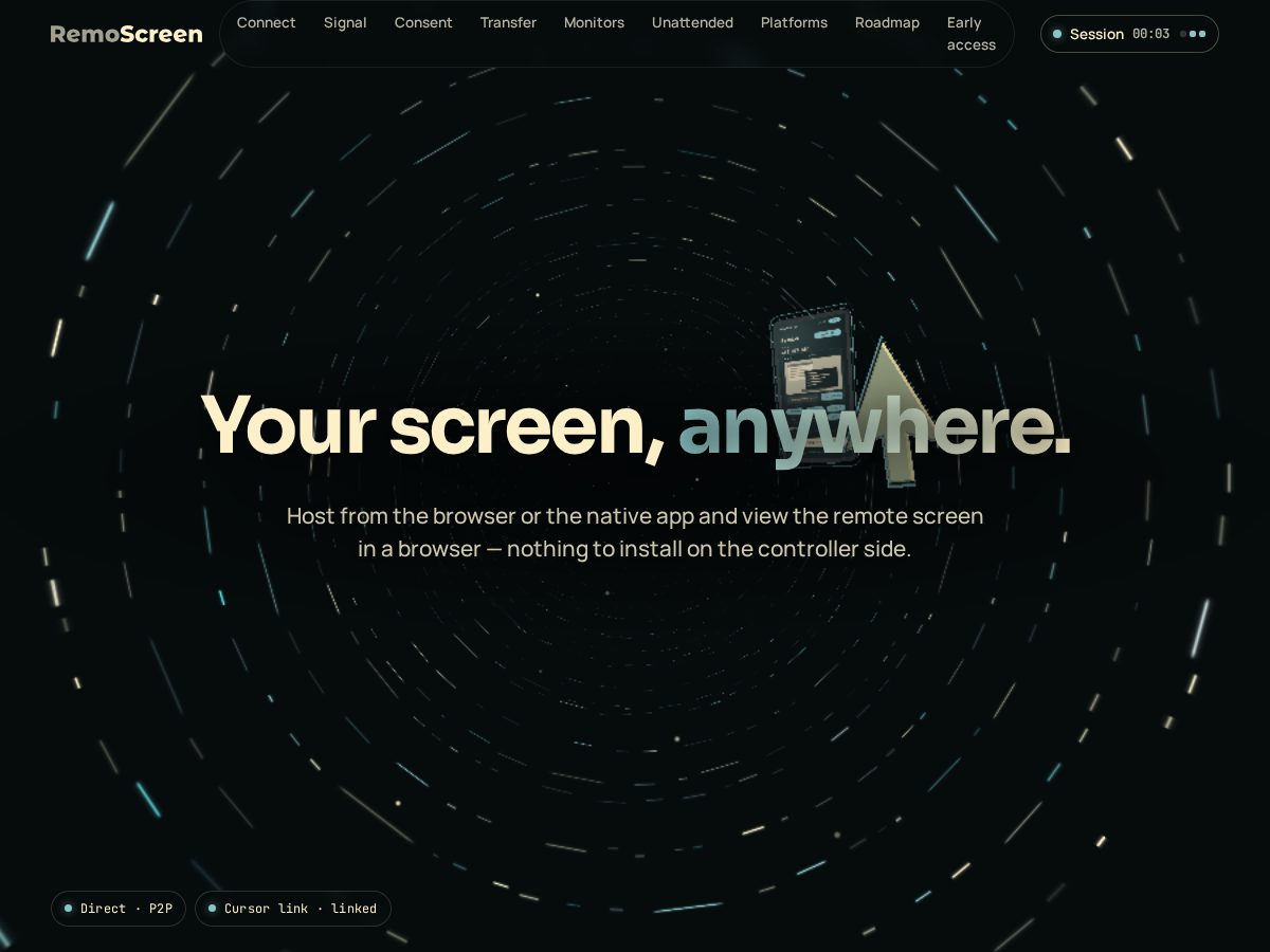 Landing-page snapshot of remoscreen.com