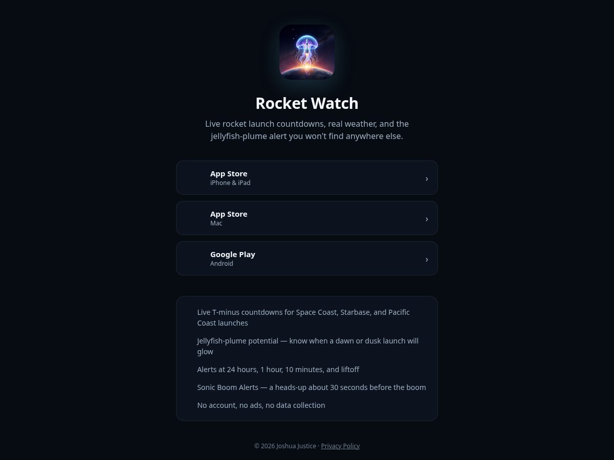 Landing-page snapshot of rocketwatch.app