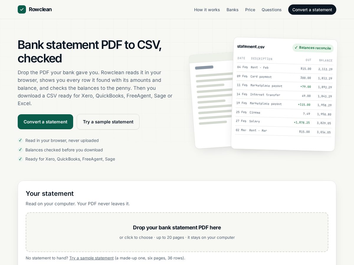 Landing-page snapshot of rowclean.com