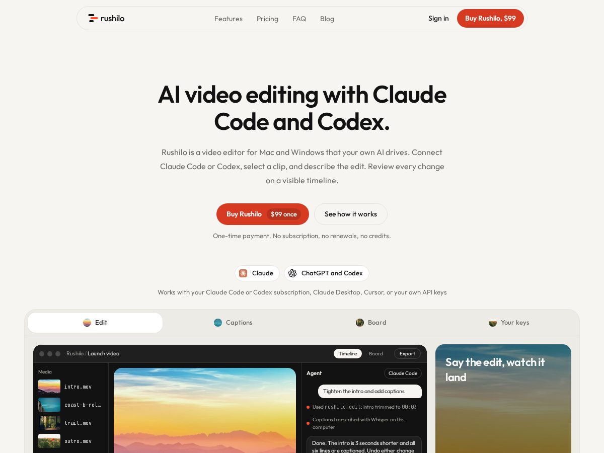 Landing-page snapshot of rushilo.com