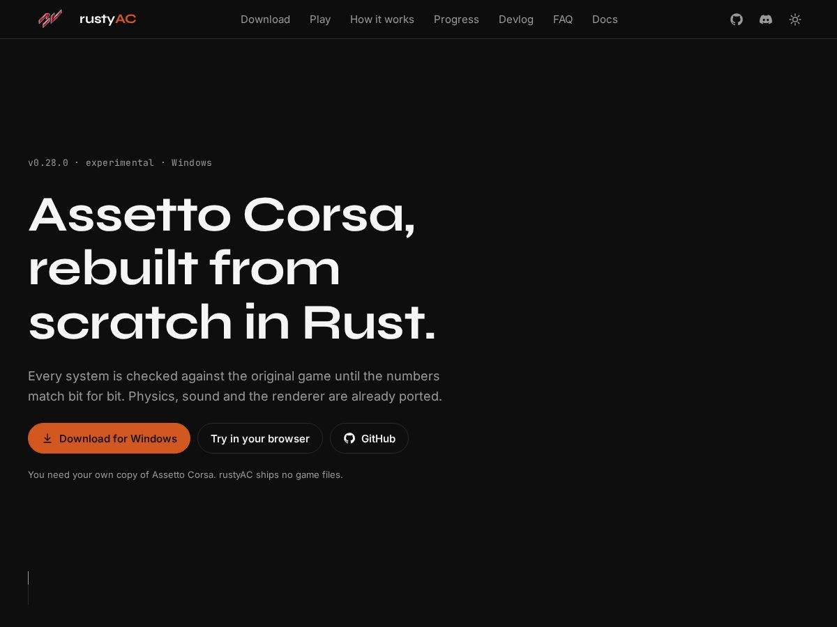 Landing-page snapshot of rustyac.com