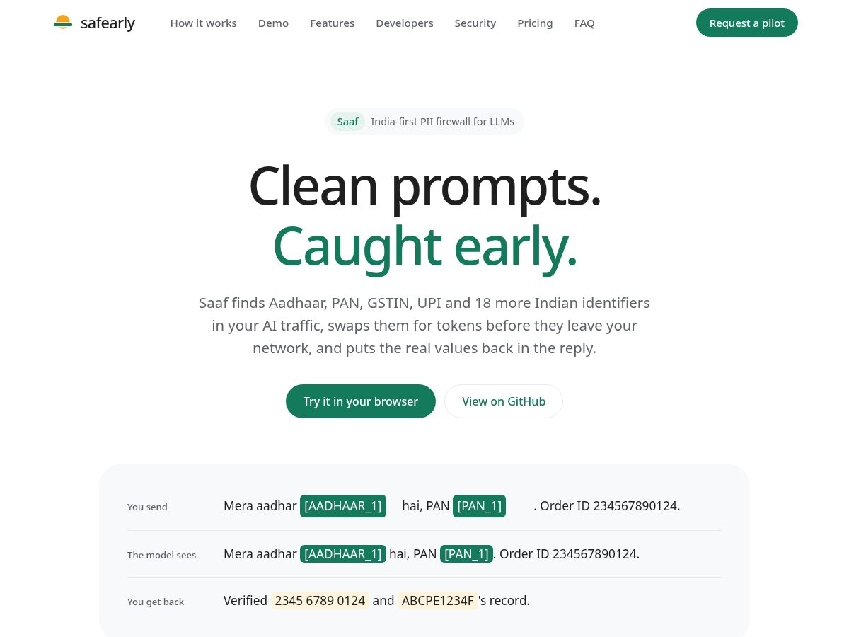 Landing-page snapshot of safearly.com