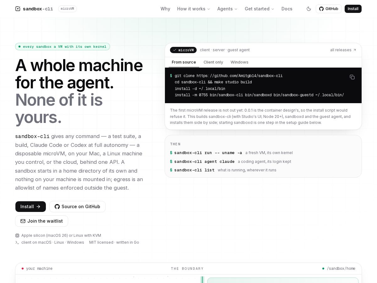 Landing-page snapshot of sandbox-cli.com