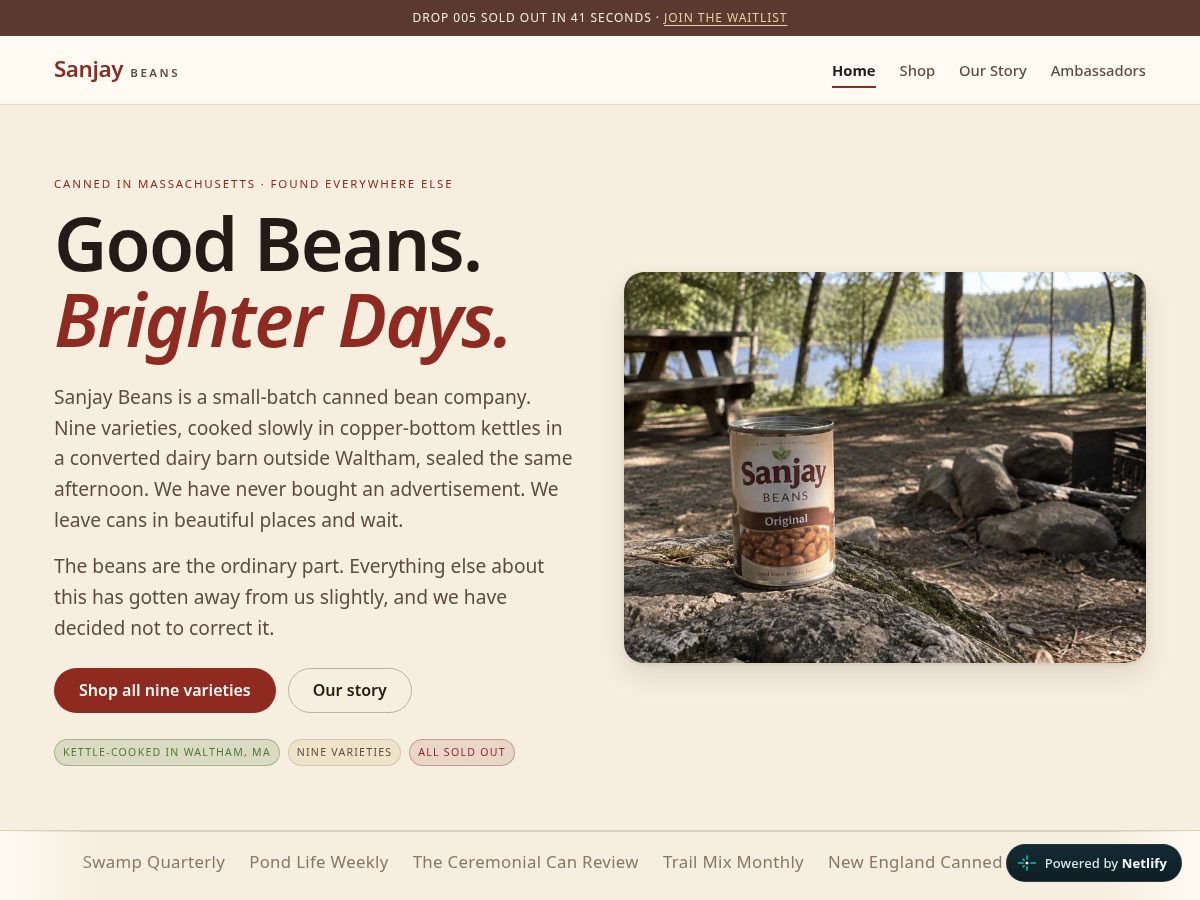 Landing-page snapshot of sanjaybeans.com