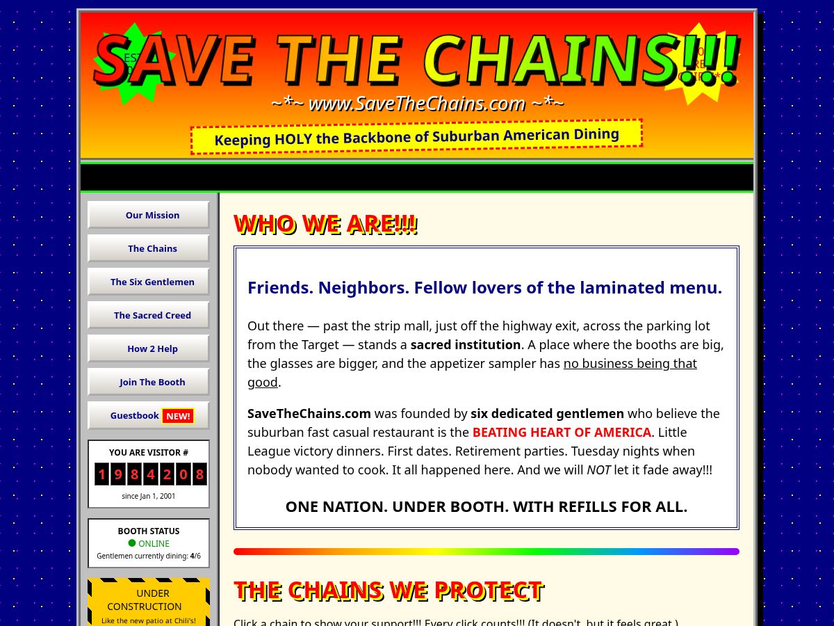 Landing-page snapshot of savethechains.com