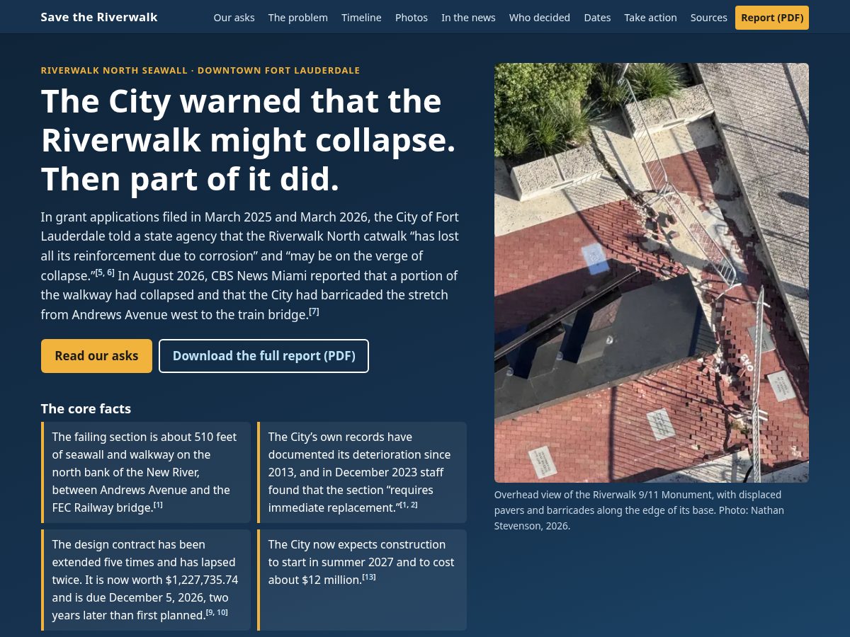 Landing-page snapshot of savetheriverwalk.com