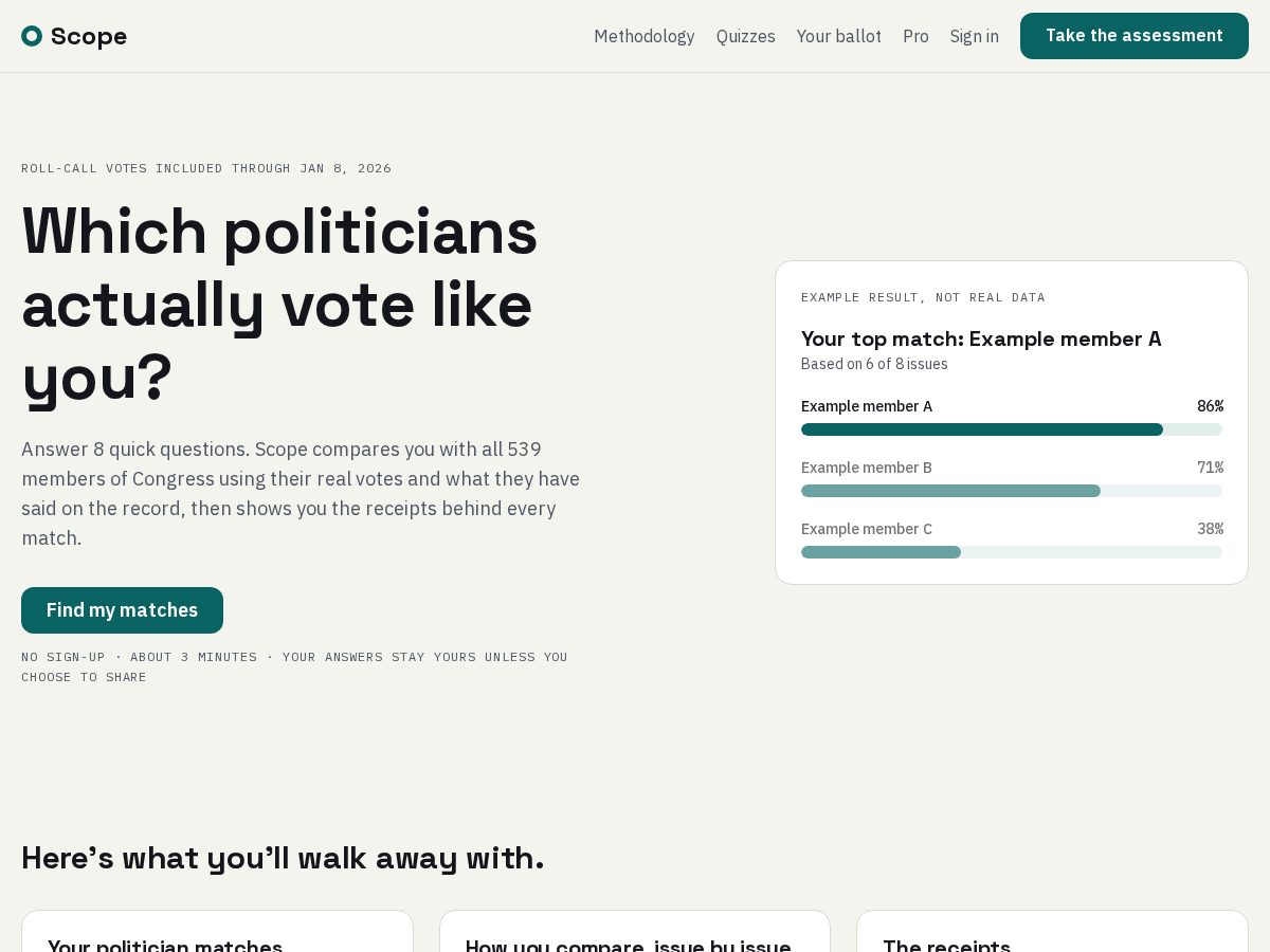 Landing-page snapshot of scopevote.com