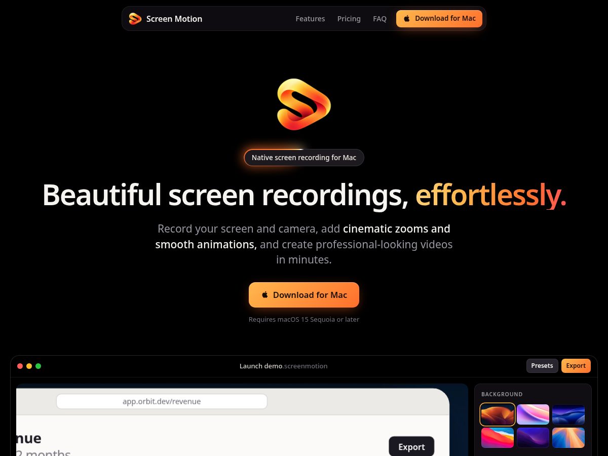 Landing-page snapshot of screenmotion.app