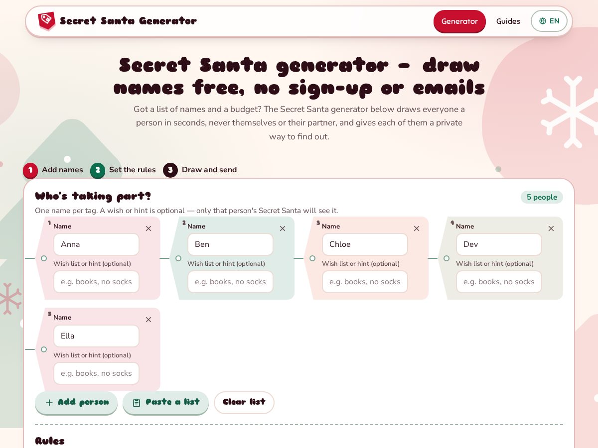 Landing-page snapshot of secretsanta-generator.org