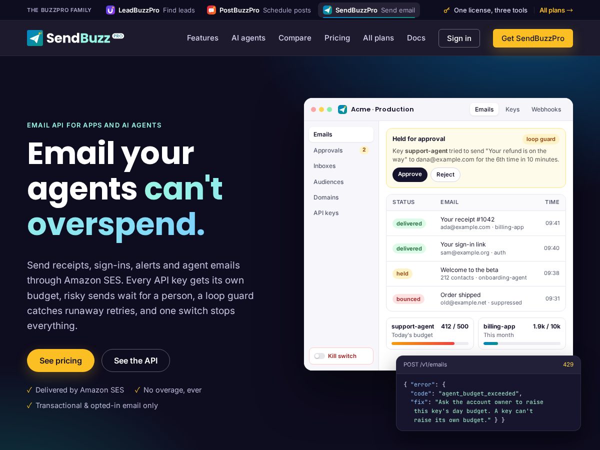 Landing-page snapshot of sendbuzzpro.com
