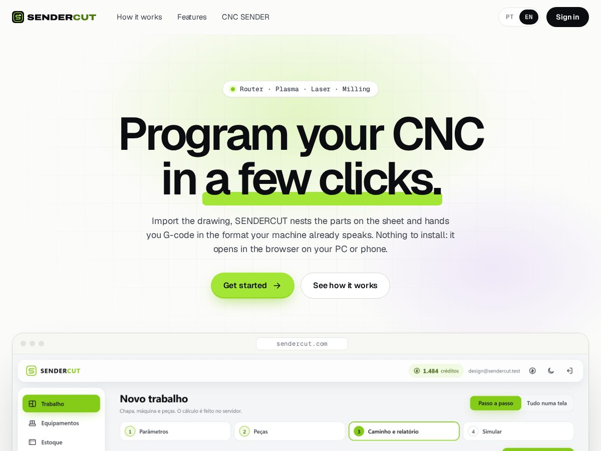Landing-page snapshot of sendercut.com