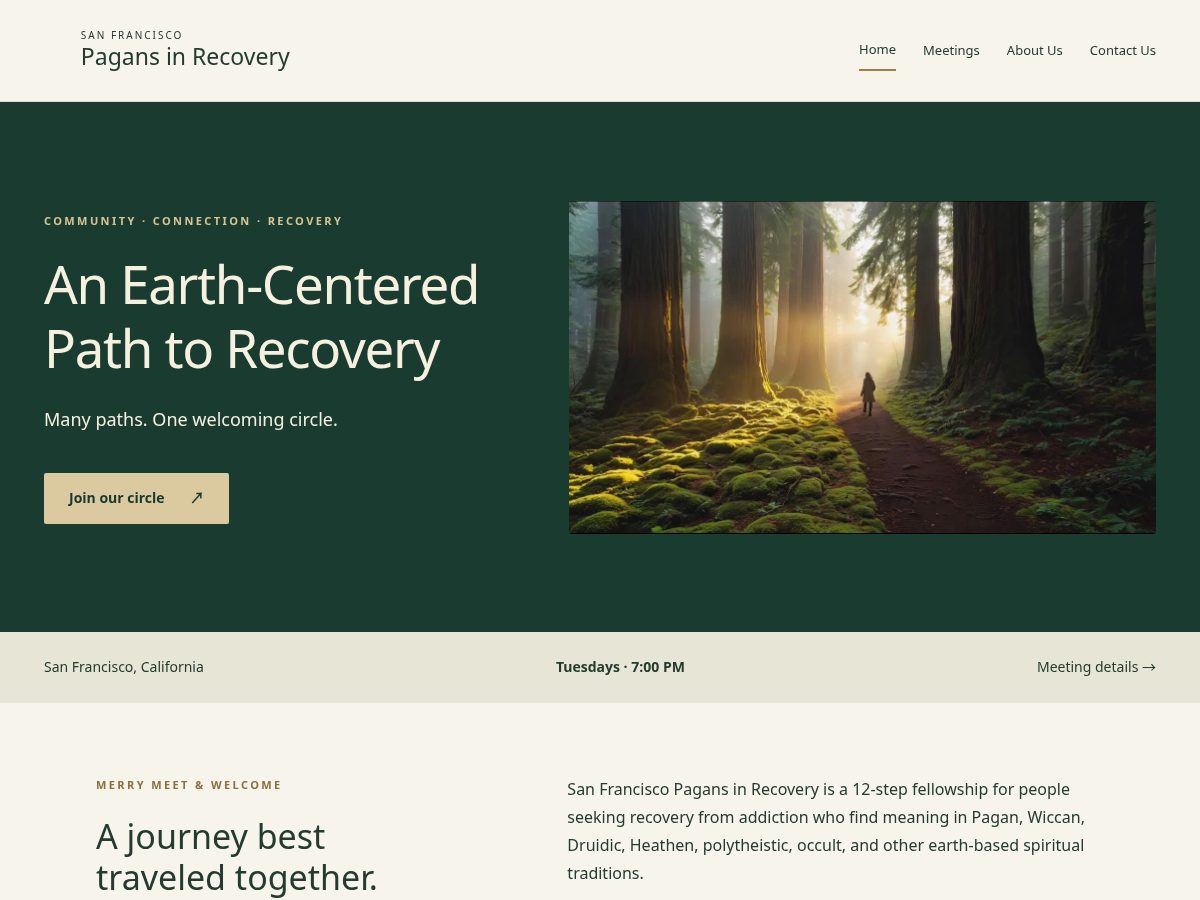 Landing-page snapshot of sfpagansinrecovery.org
