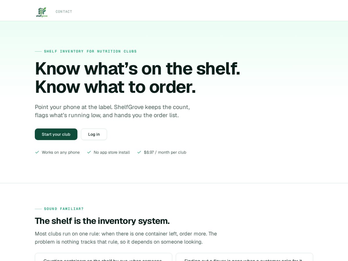 Landing-page snapshot of shelfgrove.com