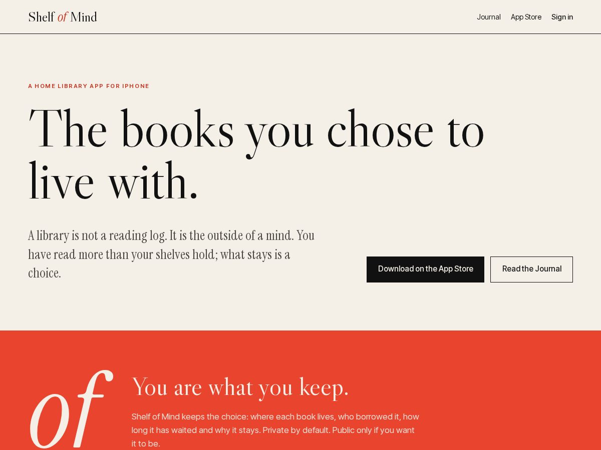 Landing-page snapshot of shelfofmind.com