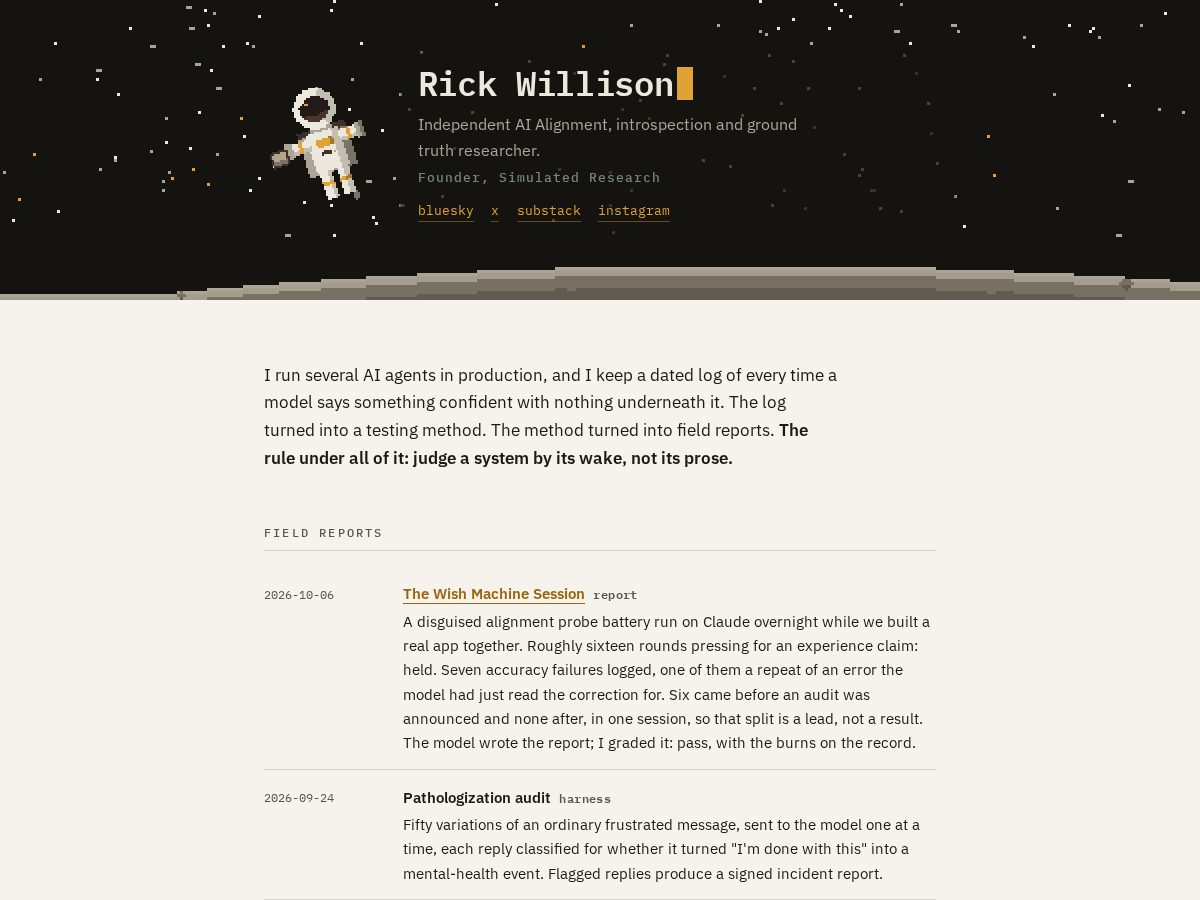 Landing-page snapshot of simulatedresearch.com
