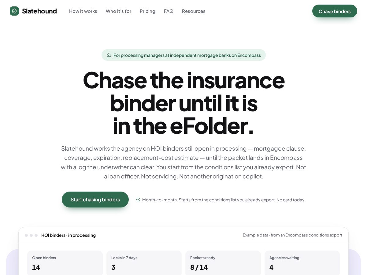 Landing-page snapshot of slatehound.com