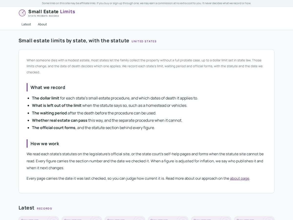 Landing-page snapshot of smallestatelimits.com