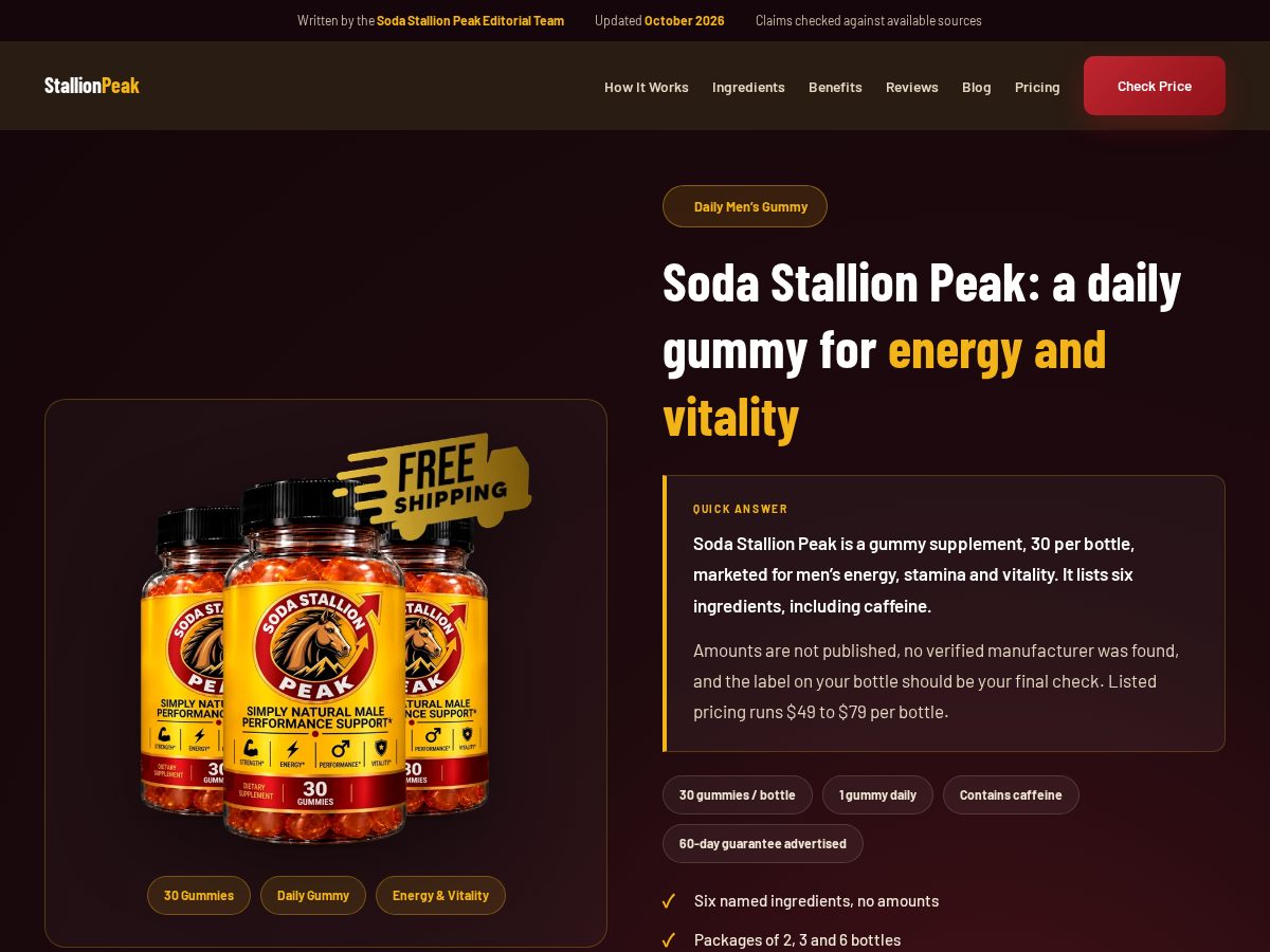 Landing-page snapshot of sodastalliionpeak.com